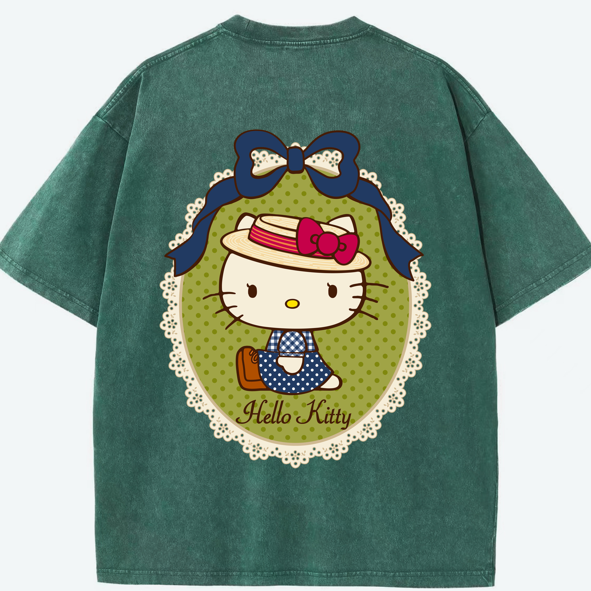 （画像用） Hello Kitty ハローキティ 綿100% ヴィンテージ風 半袖Tシャツ（背面プリント）
